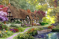 Woodland Walk Cottage Poster Print by Dominic Davidson, serene nature artwork