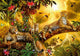 Jungle Jaguars Poster Print by Jan Patrick featuring vibrant jaguars in a lush jungle setting.