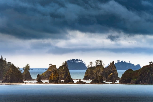 Light Breaks Through Clouds Photo Print of The Arches, Olympic Peninsula, Washington State.