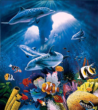 Dolphin Paradise Poster Print by Graeme Stevenson featuring dolphins in crystal-clear water.