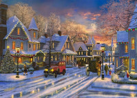 Small Town Christmas Poster Print by Dominic Davidson featuring a charming winter village scene.