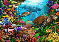 Turtle's Ocean Voyage Poster Print by Gerald Newton showcasing vibrant colors and ocean life.