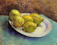 Still Life with Lemons on a Plate Poster Print showcasing vibrant lemons.
