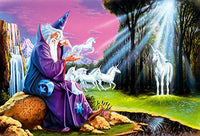 Unicorn Wizard Poster Print by Robin Koni depicting a magical unicorn.