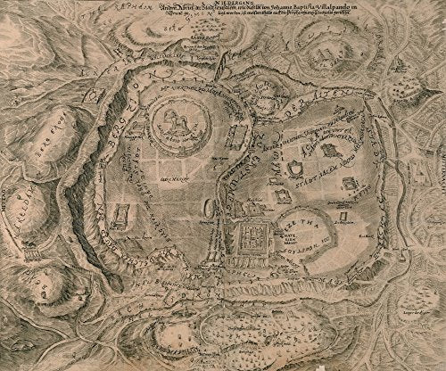 Antique Map of Jerusalem sepia poster print showcasing historical details.