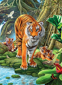 Tigress and Cubs Poster Print by Steve Crisp, showcasing a mother tiger and her cubs.
