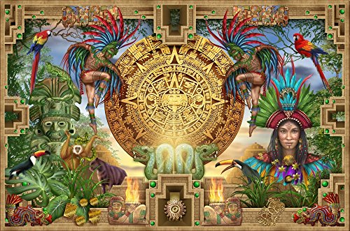Aztec Mayan Montage Poster Print by Ciro Marchetti, colorful cultural art.