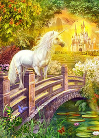 Enchanted Garden Unicorns Poster Print by Jan Patrick, featuring vibrant unicorns in a magical garden.