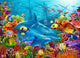 Dolphin's Shipwreck poster print by Gerald Newton capturing dolphins underwater.