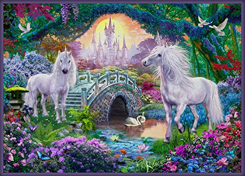 Magical Unicorn Kingdom Poster Print featuring whimsical unicorns and fantasy landscapes.