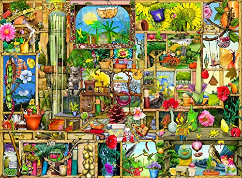 The Garden Cupboard poster print by Colin Thompson featuring whimsical garden imagery.