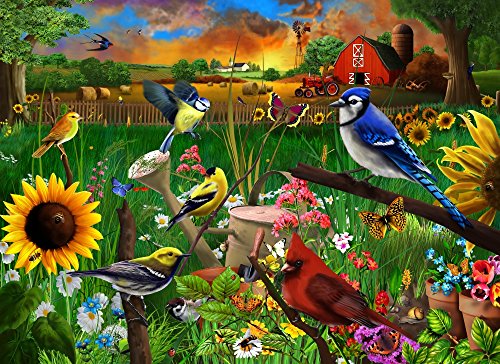 Sunflower Birds Poster Print featuring vibrant sunflowers and birds by Gerald Newton.
