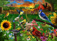 Sunflower Birds Poster Print featuring vibrant sunflowers and birds by Gerald Newton.
