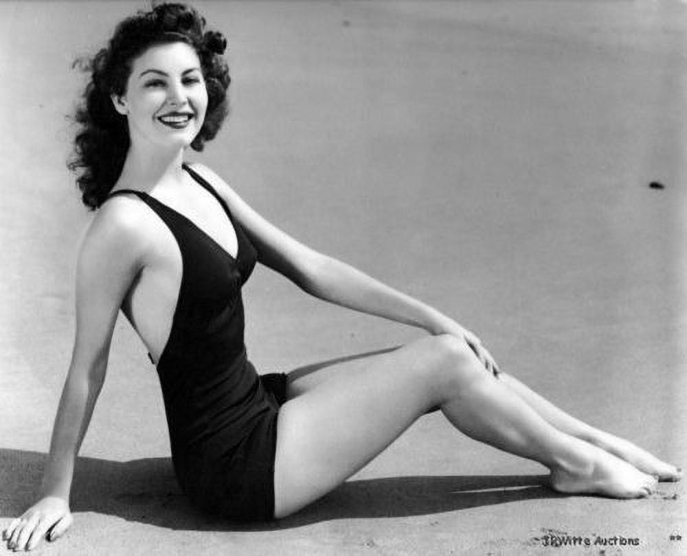 Ava Gardner black swimsuit photo print - classic Hollywood beauty.