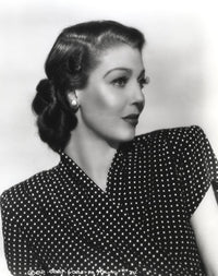Loretta Young polka dot black and white photo print, elegant vintage style.