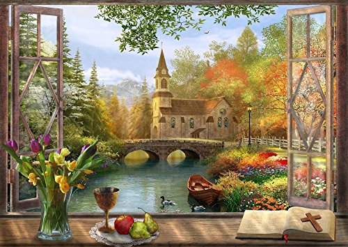 Autumn Church Frame Poster Print by Dominic Davidson featuring vibrant fall colors.