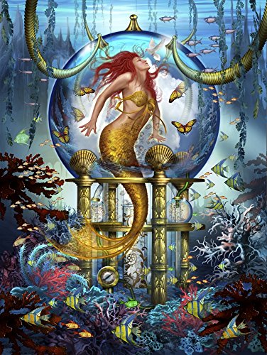 Blue Mermaid Poster Print by Ciro Marchetti, vibrant underwater art.