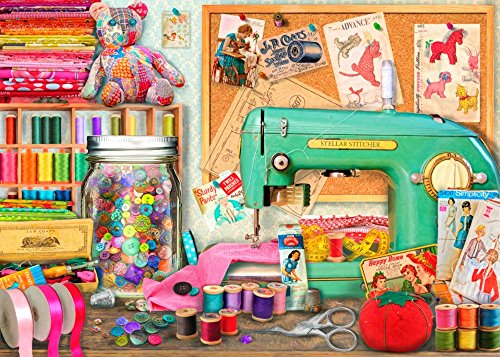The Sewing Desk Poster Print by Aimee Stewart showcasing a vibrant sewing-themed artwork.