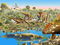 Dinosaur Panorama Poster Print by Adrian Chesterman showcasing various prehistoric creatures.