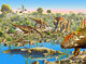 Dinosaur Panorama Poster Print by Adrian Chesterman showcasing various prehistoric creatures.