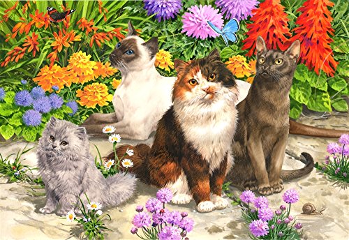 Floral Cats Poster Print by John Francis featuring vibrant colors and whimsical design.