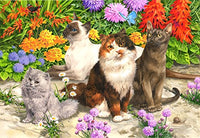 Floral Cats Poster Print by John Francis featuring vibrant colors and whimsical design.
