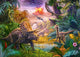 Dino Volcano Poster Print by Jan Patrick featuring vibrant colors and dinosaurs