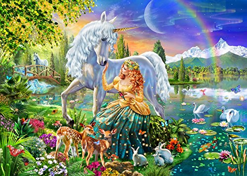 Princess and Unicorn Twilight Poster Print featuring a magical princess and unicorn in a twilight setting.