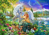 Princess and Unicorn Twilight Poster Print featuring a magical princess and unicorn in a twilight setting.