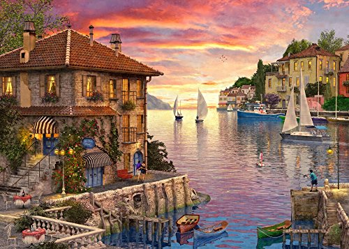 The Mediterranean Harbor Poster Print by Dominic Davidson showcasing a vibrant coastal scene.