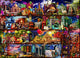 World Travel Book Shelf Poster Print by Aimee Stewart - vibrant artwork featuring travel books.