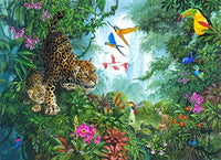 Jungle Jaguar Poster Print by John Francis, featuring a majestic jaguar in a vibrant jungle setting.
