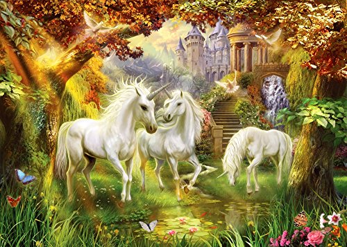Magical Unicorn Forest Poster Print by Jan Patrick featuring unicorns in a lush forest.