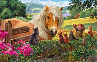 Horse and Cats Poster Print by Steve Crisp, featuring playful interaction between animals.