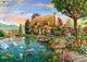 Lakeside Cottage Poster Print by Adrian Chesterman showcasing serene nature scenery.