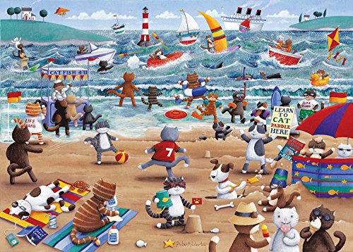 Beach Cats Poster Print by Peter Adderley showcasing playful felines at the beach.