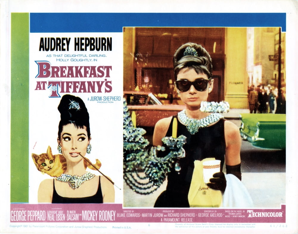 Breakfast at Tiffany's lobby card print featuring Audrey Hepburn from the 1961 film.