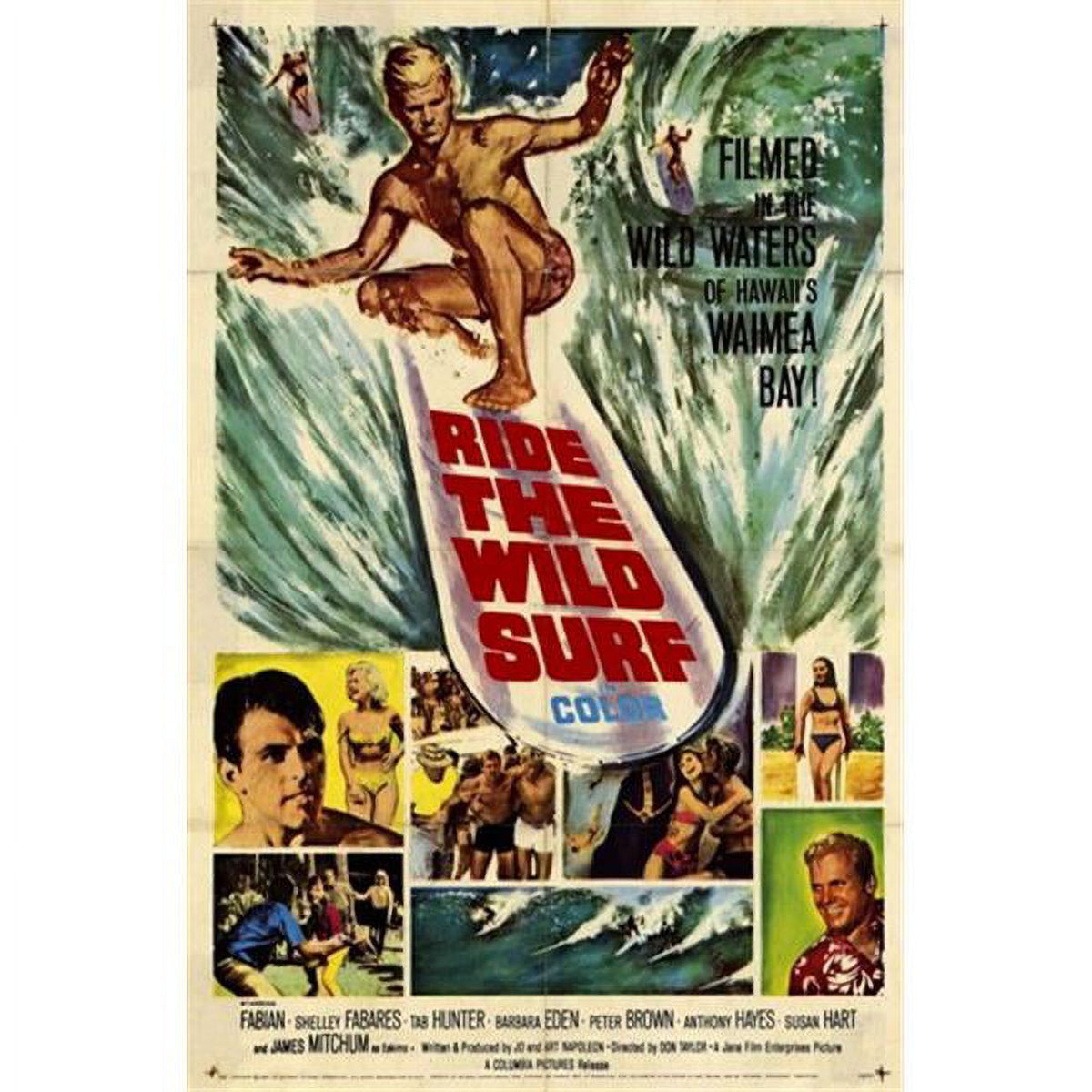 Ride the Wild Surf movie poster 11x17 print showcasing vibrant surf culture.