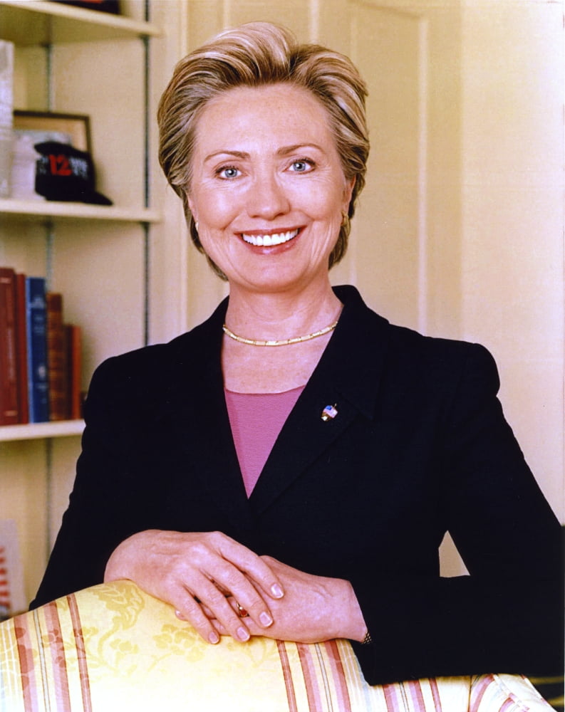 Hillary Clinton smiling portrait photo print in office outfit.