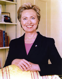 Hillary Clinton smiling portrait photo print in office outfit.