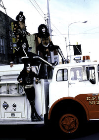 KISS fire engine photo print showcasing the iconic rock band.