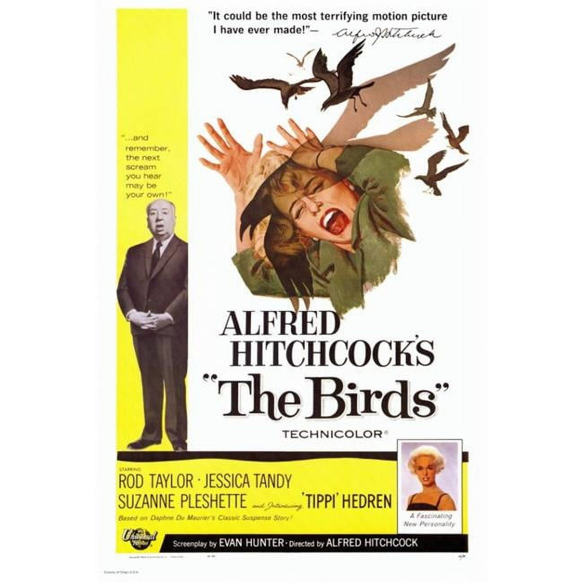 The Birds Movie Poster Print showcasing Alfred Hitchcock's classic thriller.