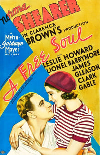 A Free Soul movie poster print featuring Leslie Howard and Norma Shearer, 1931 classic film