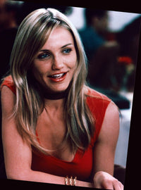 Cameron Diaz smiling in a red top photo print