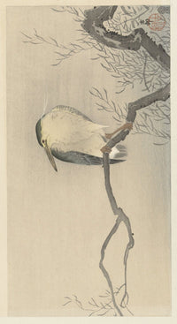 Quack on Whimsical Branch fine art print by Ohara Koson, featuring a playful duck on a branch.