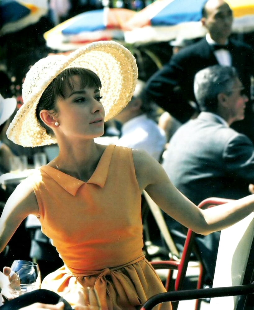 Audrey Hepburn wearing a straw hat photo print