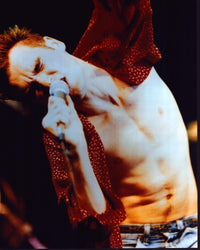 Morrissey singing photo print with arm raised, iconic performance capture.