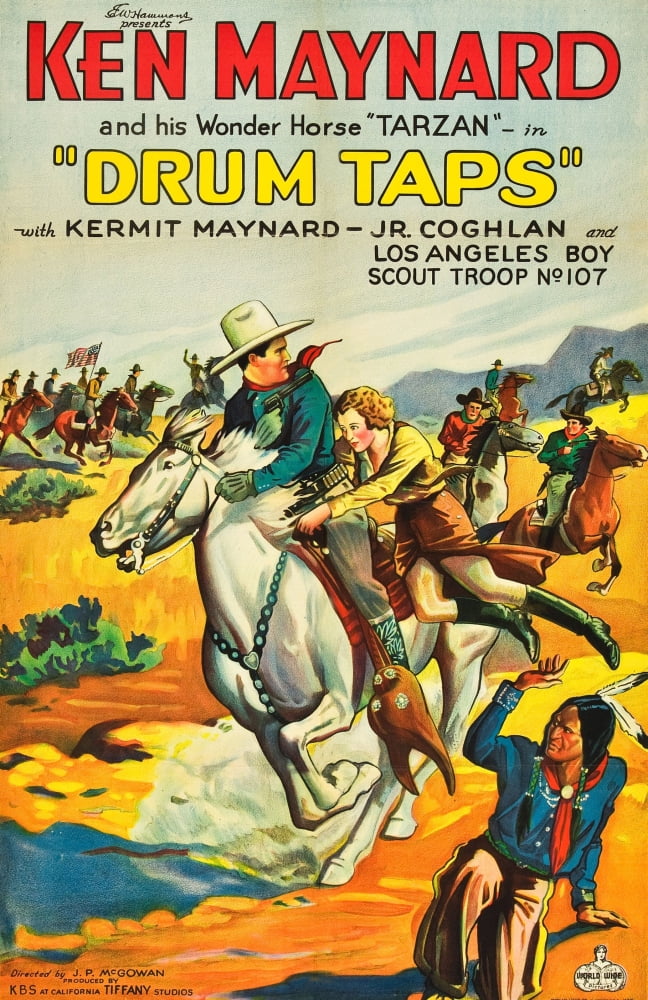 Drum Taps Left movie poster featuring Ken Maynard as Tarzan The Wonder Horse, 1933.