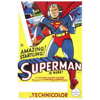 Superman movie poster print showcasing the iconic superhero in vibrant colors.