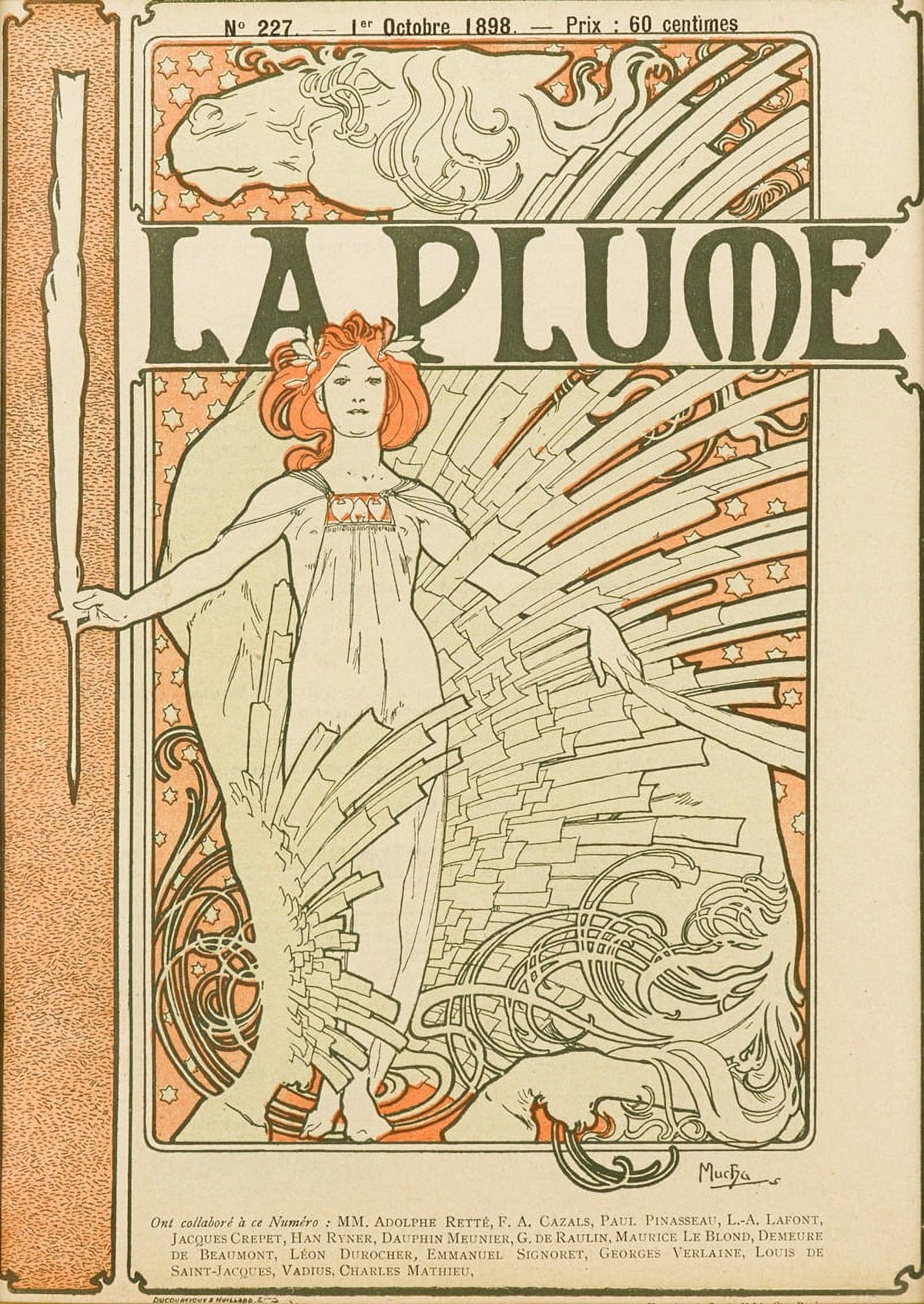 La Plume Art Print by Alphonse Mucha showcasing Art Nouveau design.
